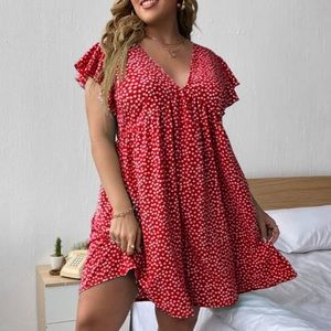 Plus Ditsy Floral Plunging Neck Dress
